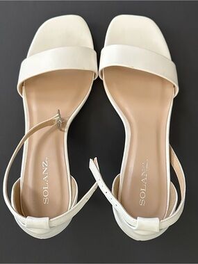 Solanz White Square-Toe Ankle-Strap Sandals